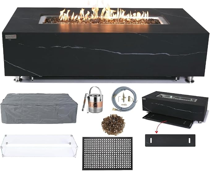 Elementi+ | Bundle Varna Gas Fire Pit | Marble Porcelain & Metal Frame | 60" by AMSFireplaceInc