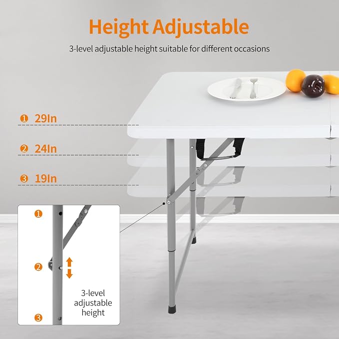 BestOffice Camping Folding 4 Foot Plastic Table - Image 3