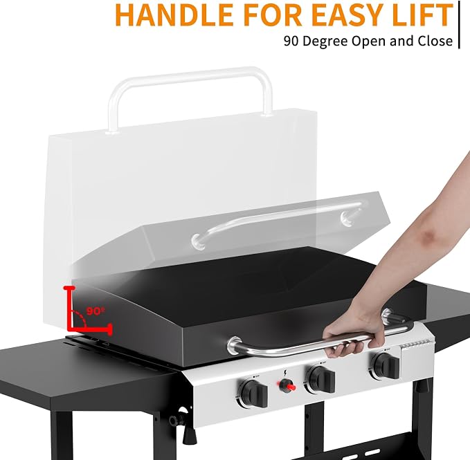 3 Burner BBQ Gas Griddle with Hood, 25.6 Inch Stainless Steel Portable - Image 5