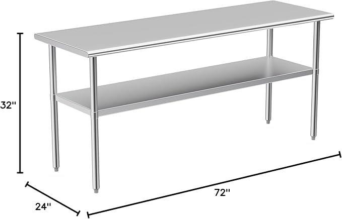 Stainless Steel Table for Prep & Work, 24x72 Inches, NSF Metal Commercial Heavy - Image 2
