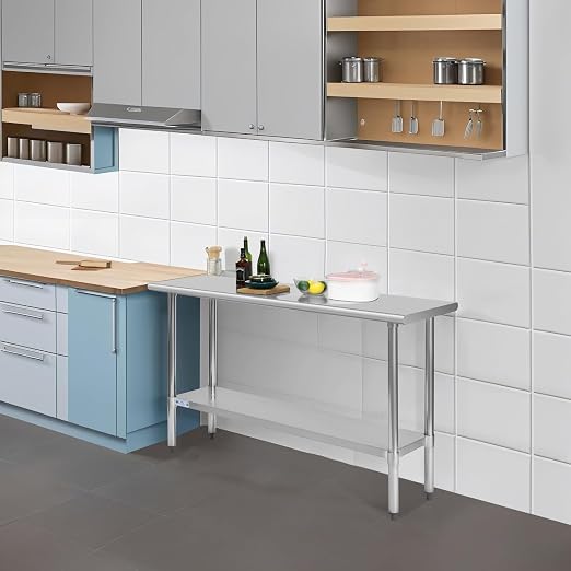 Hally Stainless Steel Table for Prep & Work 14 x 60 Inches, NSF Commercial - Image 2