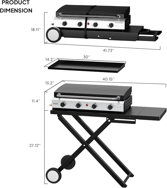 ROVSUN 4 Burner Foldable Propane Griddle - Image 6