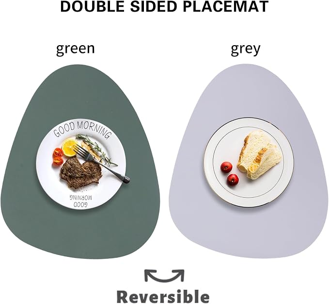 Faux Leather Placemats Set of 6 Reversible, Round PU Placemat - Image 2