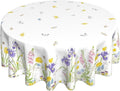 Spring Easter Round Tablecloth 70 Inch, Bunny Colorful Flower Butterfly by Sunshineyan