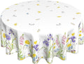 Spring Easter Round Tablecloth 60 Inch, Bunny Colorful Flower Butterfly by Sunshineyan
