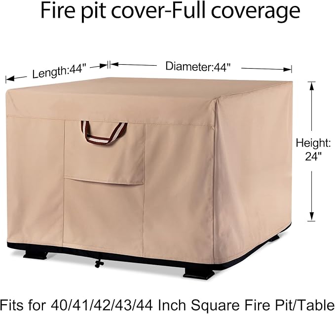 QH.HOME Fire Pit Cover Square-40-44 Inch Heavy Duty 900D Strong Tear-Resistant - Image 2