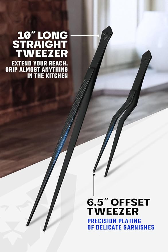 Tongs, 2-Piece Set, 6.5-Inch Black Stainless Steel Precision Grip