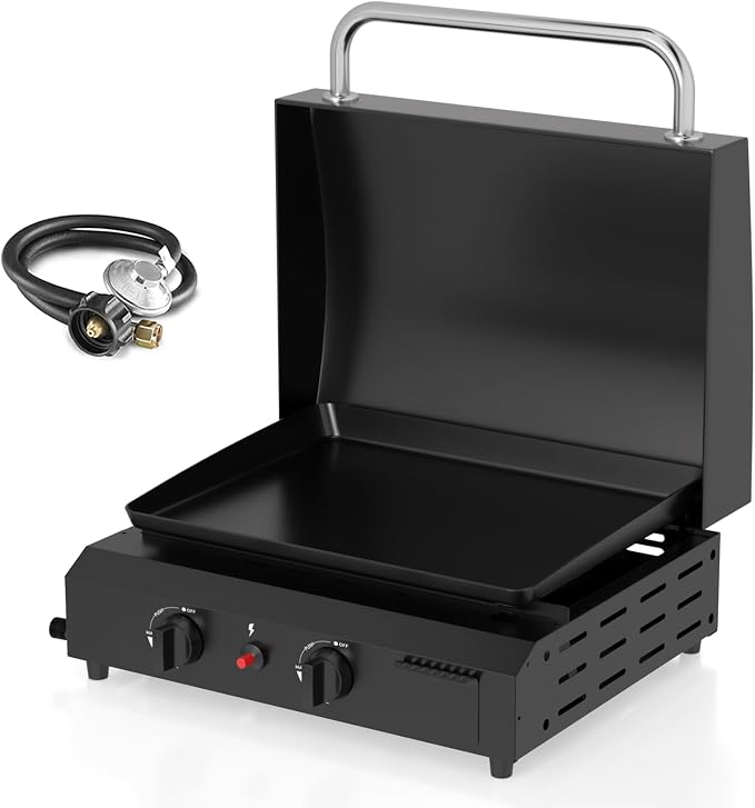 2 Burner BBQ Gas Griddle with Hood, 17.3 Inch Stainless Steel Portable by ADREAK