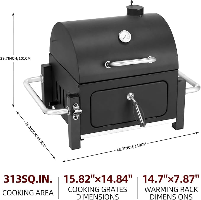 Portable Charcoal Grill, Tabletop Outdoor Barbecue Smoker, Small BBQ Grill - Image 3