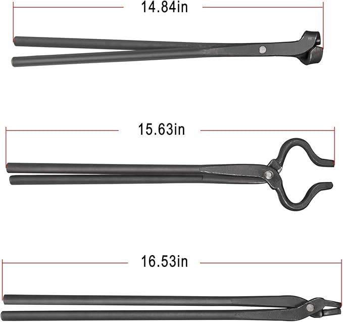 Tongs 3-Piece Blacksmith Set in Alloy Steel, V-Bit and Blade Styles