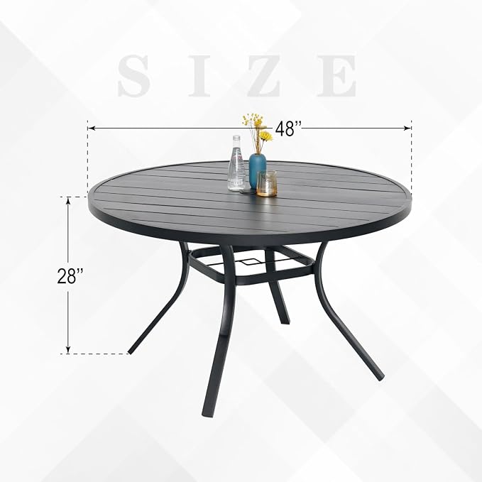 48" Patio Outdoor Round Table for 6 Person, All Weather Metal Black Round Patio - Image 3