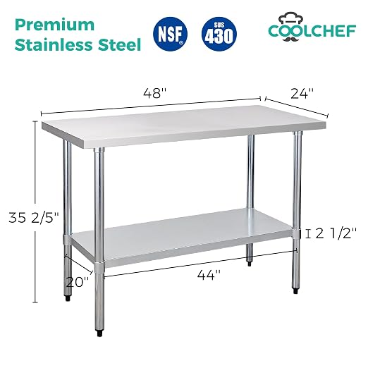 Stainless Steel Table for Prep & Work 24 x 48 Inches, NSF Heavy Duty Commercial - Image 2
