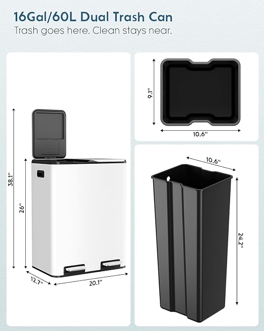 Arlopu 16Gal Dual Trash Can w/2 Built-in Box - Image 2