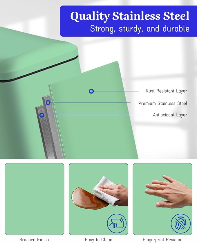 Rubbish Bin with Lid, 10 L, Stainless Steel Bathroom Waste Bin, Small Waste Bin - Image 3