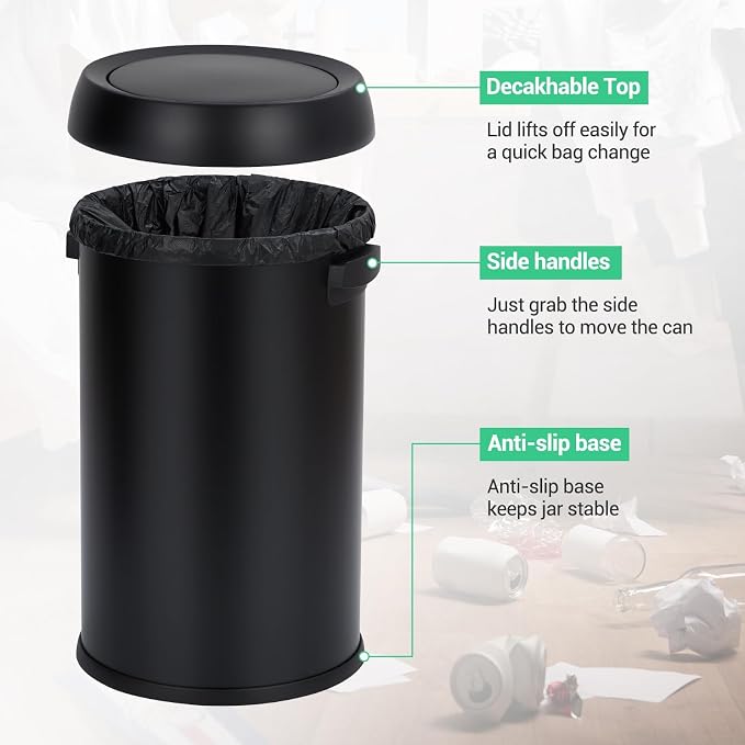 Commercial Grade Stainless Steel Kitchen Trash Can, 65L Heavy Duty Round - Image 2