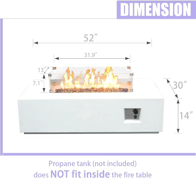EXPLUX Outdoor Propane Gas Fire Pit Table 65, 000 BTU 52-inch Concrete - Image 6