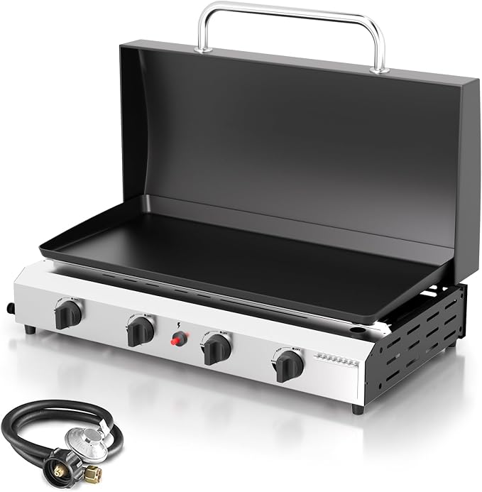 4 Burner BBQ Gas Griddle with Hood, 30 Inch Stainless Steel Portable Detachable by ADREAK