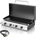 4 Burner BBQ Gas Griddle with Hood, 30 Inch Stainless Steel Portable Detachable by ADREAK