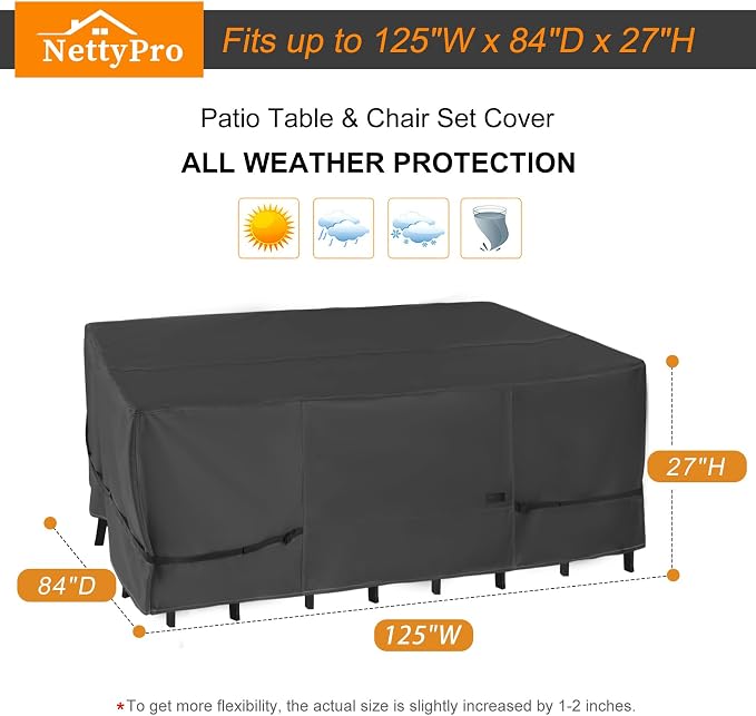 NettyPro Patio Table Cover Rectangular 125 x 84 Inch, Waterproof Outdoor - Image 6