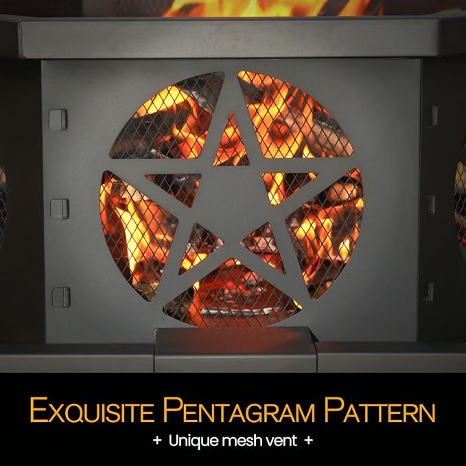 32 Inch Small Octagonal Fire Pit, Outdoor Wood Burning Fire Pits - Image 5
