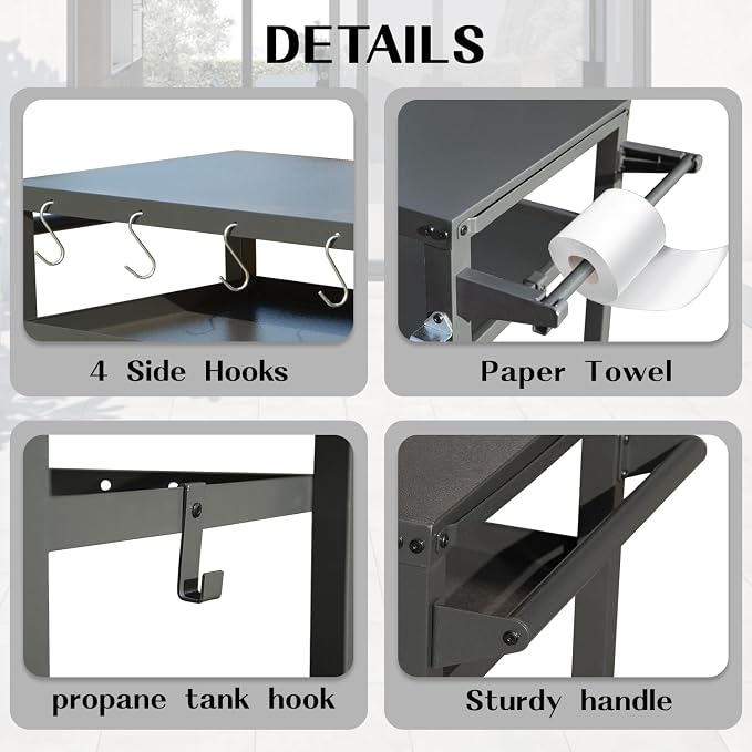 Domi 3-Tier Outdoor BBQ Grill Cart - Image 7