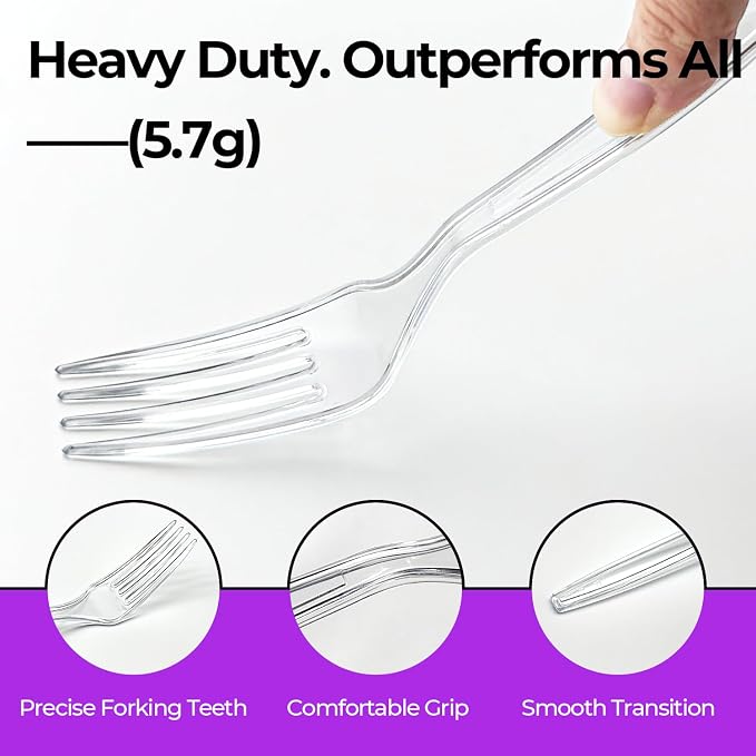 Heavy Duty Clear Plastic Forks Disposable Plastic Fork Bulk Utensils Reusable - Image 3