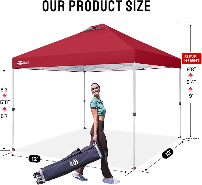 CROWN SHADES 12x12 Pop Up Canopy Outside Canopy, Patented One Push Tent Canopy - Image 6