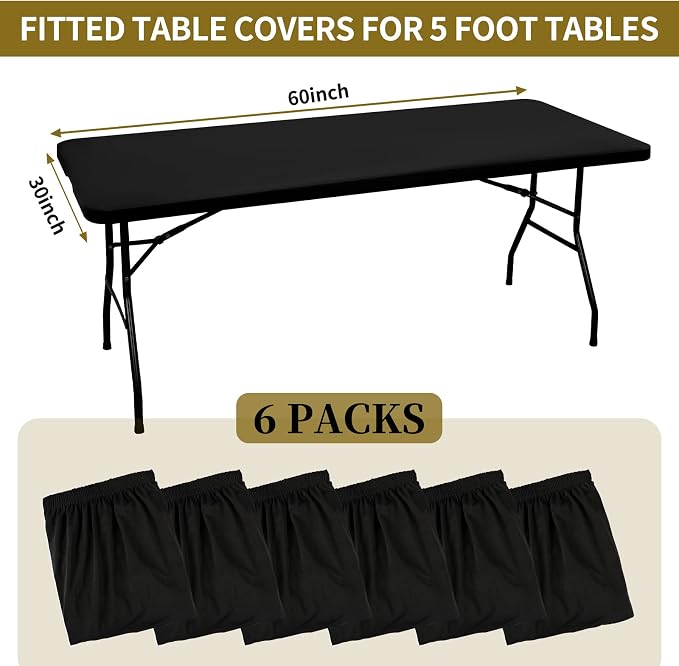 6 Pack Stretch Fabric Table Top Cap Cover, fits 5' Tables, Spandex Table Covers - Image 2