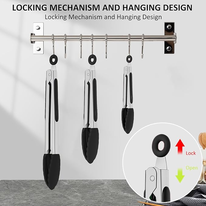 Silicone Cooking Tongs Set of 9 in 7, 9 and 12 Inch Sizes