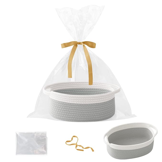 Gift Basket with Gift Bag and Ribbons, Small Rope Woven Shelf Storage, Baskets by HZFTJOY