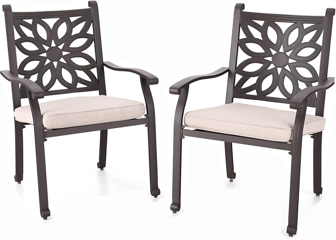 Sophia & William 2 Pieces Cast Aluminium Patio Dining Chairs Bronze by SophiaWilliam