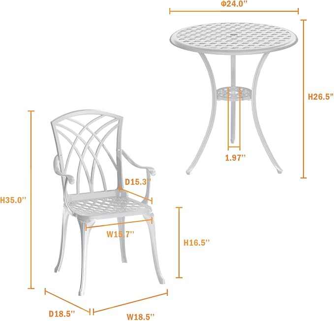 Patio Bistro Set 3 Piece, Cast Aluminum Bistro Set - Image 2