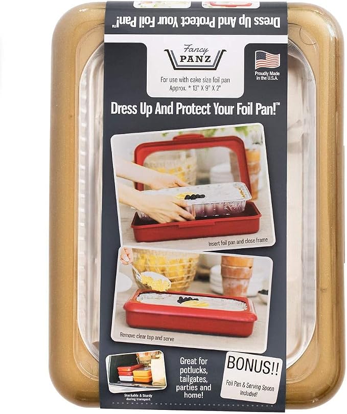 Fancy Panz - Gold Glitter 9x13x2" Aluminum Foil Pan Carrier - Elevated Food by FancyPanz