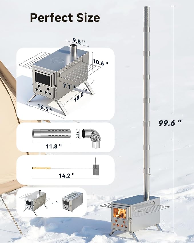 Hot Tent Wood Stove, Portable Camping Wood Burning Stove - Image 9