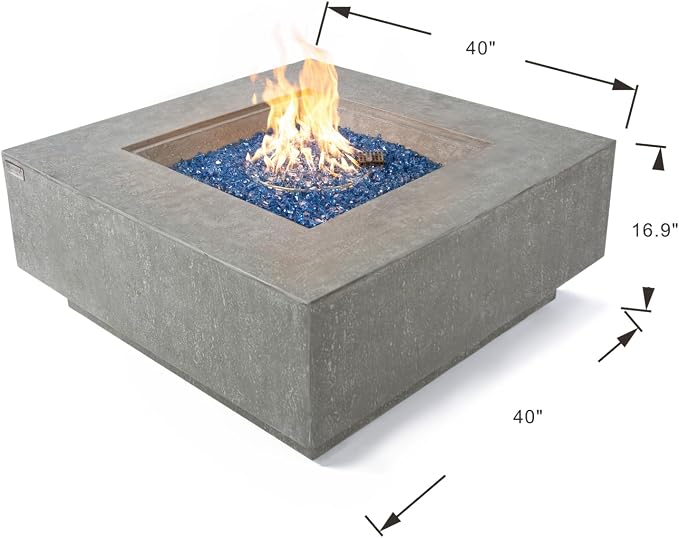 Elementi+ | Victoria Gas Fire Pit Cast Concrete 40" Square Fire Table, Outdoor - Image 2
