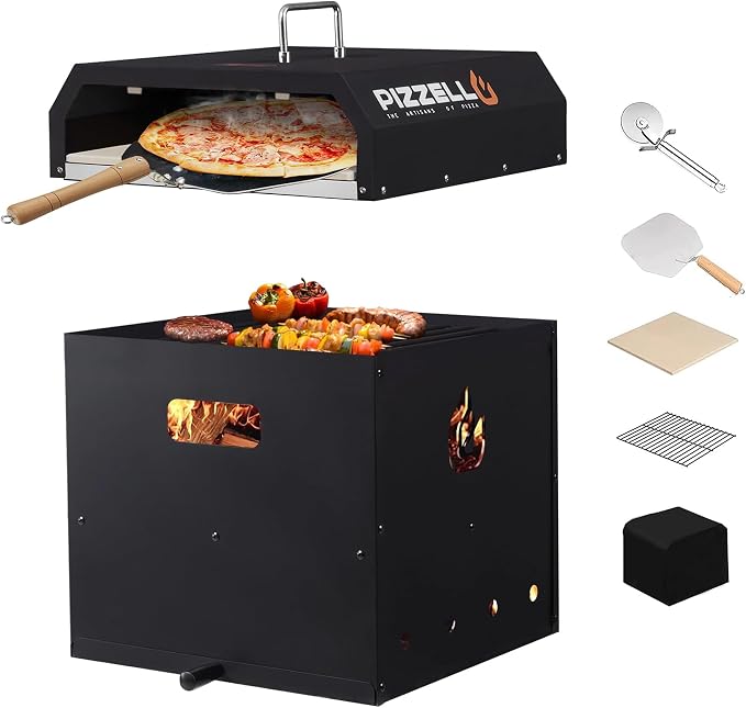 PIZZELLO 4-in-1 Outdoor Pizza Oven 16" Wood Fired Outside Oven 2-Layer by PIZZELLO