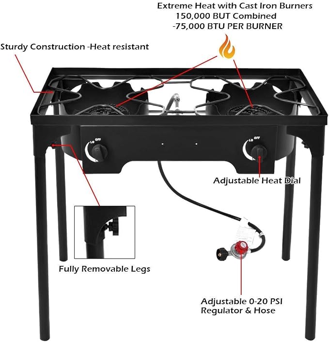 Goplus Outdoor Camping Stove, Dual Burner Propane Gas Cooker w/Detachable Legs - Image 9