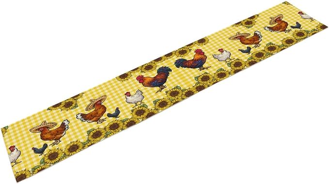 Farm Rooster Table Runner, Retro Western Farmhouse Chicken Sunflower Retro - Image 7