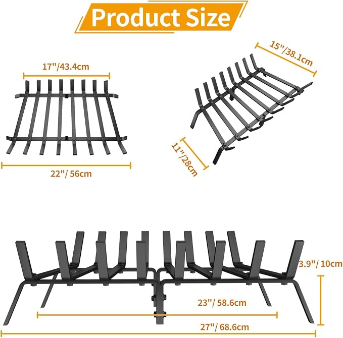Fireplace Grate, 27 inch Solid Fireplace Log Holder, Heavy Duty Cast Iron - Image 2