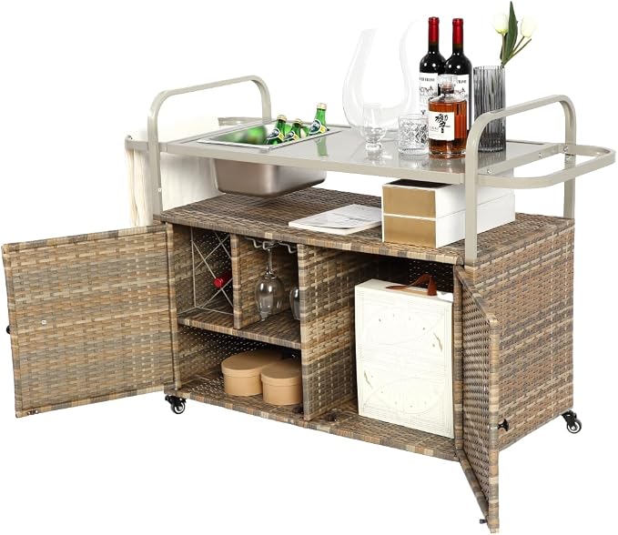 Outdoor Table, Wicker Cart - Image 6