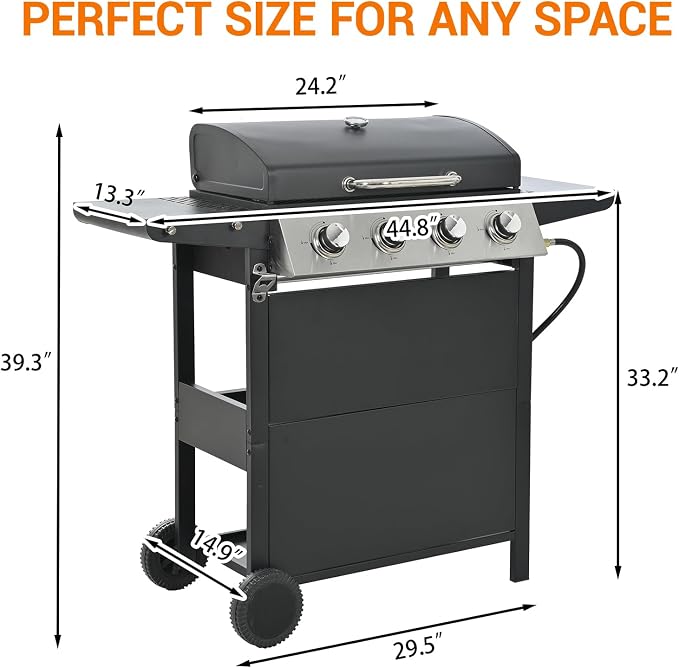 4-Burner Stainless Steel Gas Grill | 34, 000 BTU Total Output & 421 sq.in - Image 8