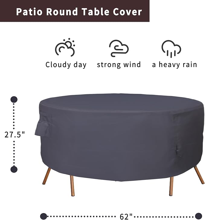 Round Patio Furniture Cover, Heavy Duty and Waterproof - Image 2