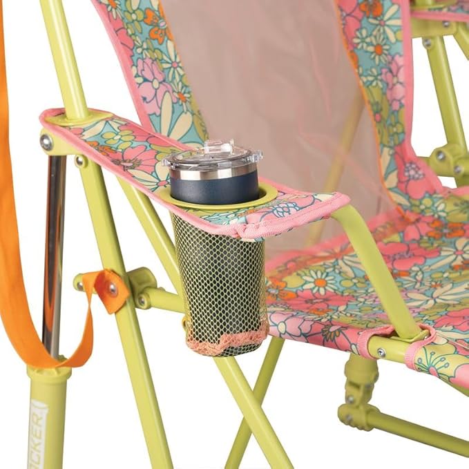Rocking Camping Chair in Floral with Mesh Back and 250 lb Capacity