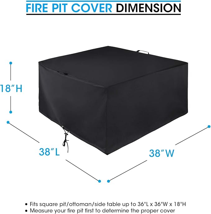 Unicook Square Fire Pit Cover 38 Inch, Heavy Duty Waterproof Fire Table Cover - Image 7