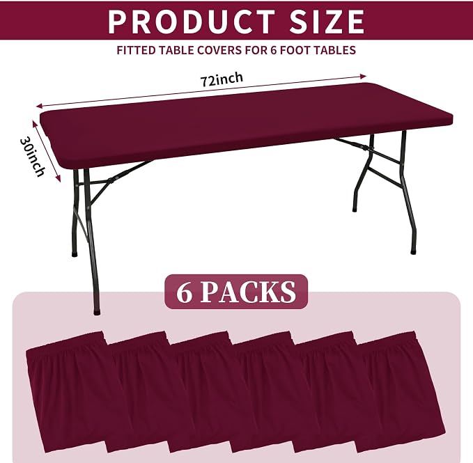 6 Pack Stretch Fabric Table Top Cap Cover, fits 6' Tables, Spandex Table Covers - Image 2