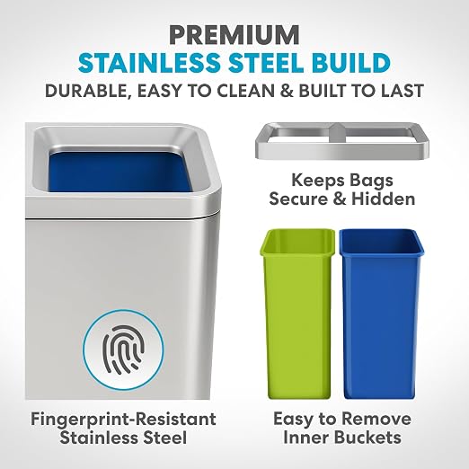 70 Liter / 18.5 Gallon Rectangular Open Top Dual Compartment Recycling Trash Can - Image 5