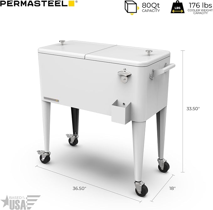 Permasteel 80 Quart Party Cooler, Rolling Ice Chest - Image 11