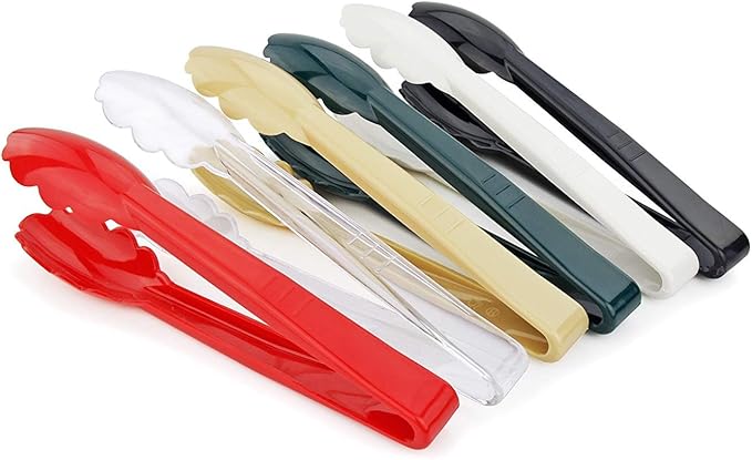 Beige Plastic Serving Tongs, Set of 12, Food Safe Polycarbonate