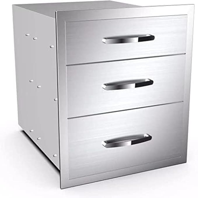 BBQ Outdoor Kitchen Drawers Stainless Steel 3-Drawer Enclosed Built-in Flush by OLIPIC