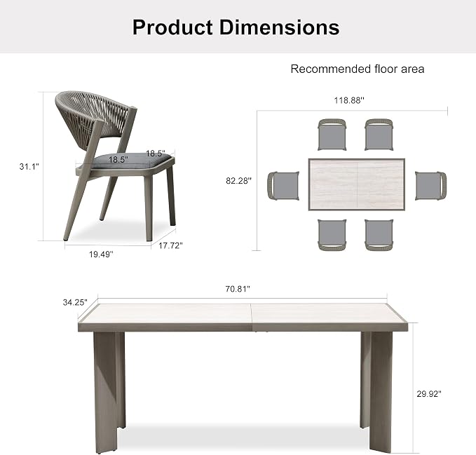 PURPLE LEAF 7-Piece Patio Dining Set Outdoor Furniture Rectangular Table and - Image 6